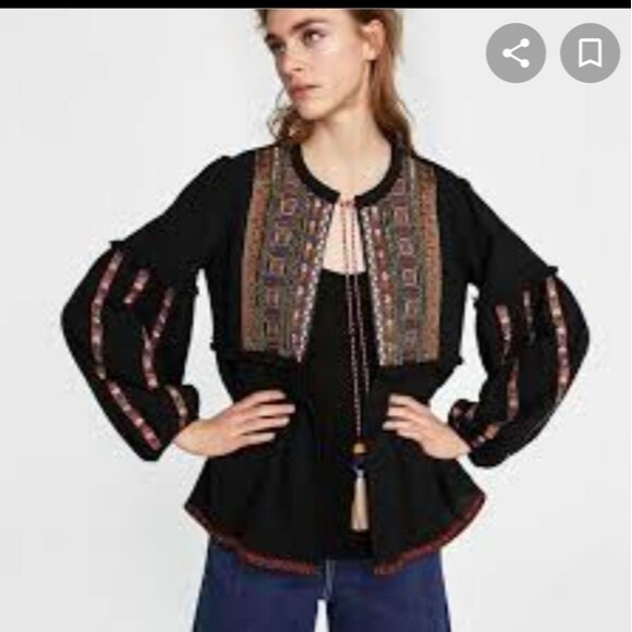 Zara black swedish embroidered beaded balloon sleeves open cardigan Top - Picture 1 of 11